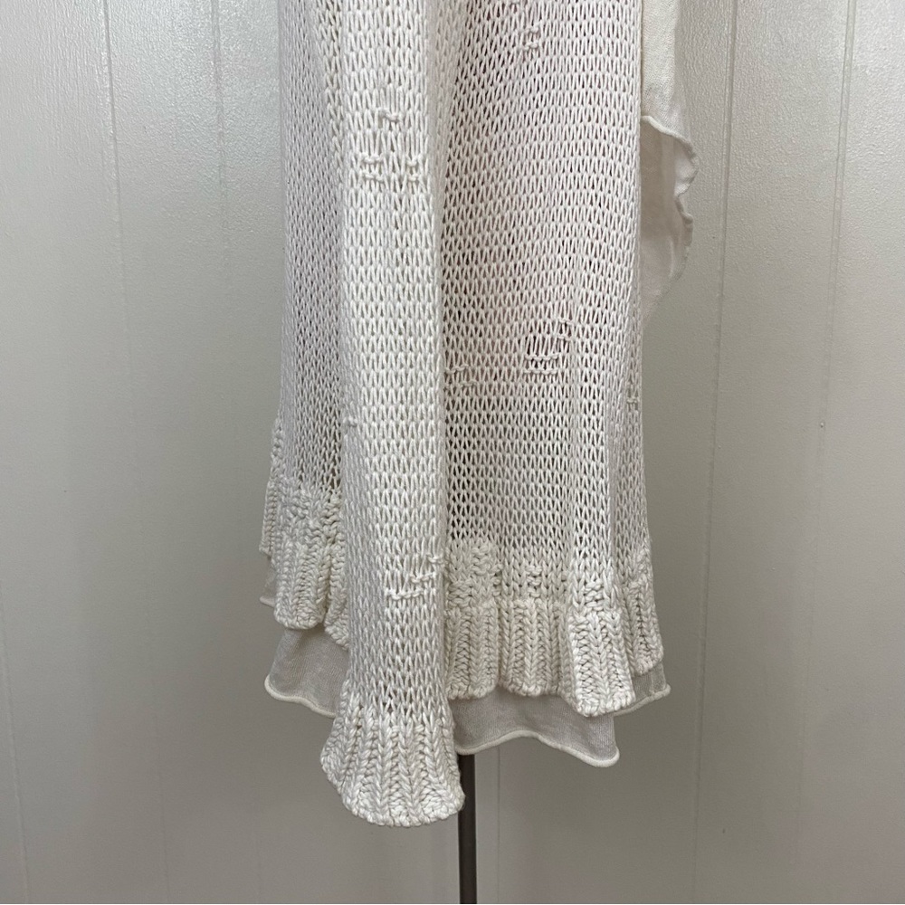 Chico’s sz:3 Off-White Knit Cardigan Ruffle Sleeve Distressed Style - Picture 6 of 14